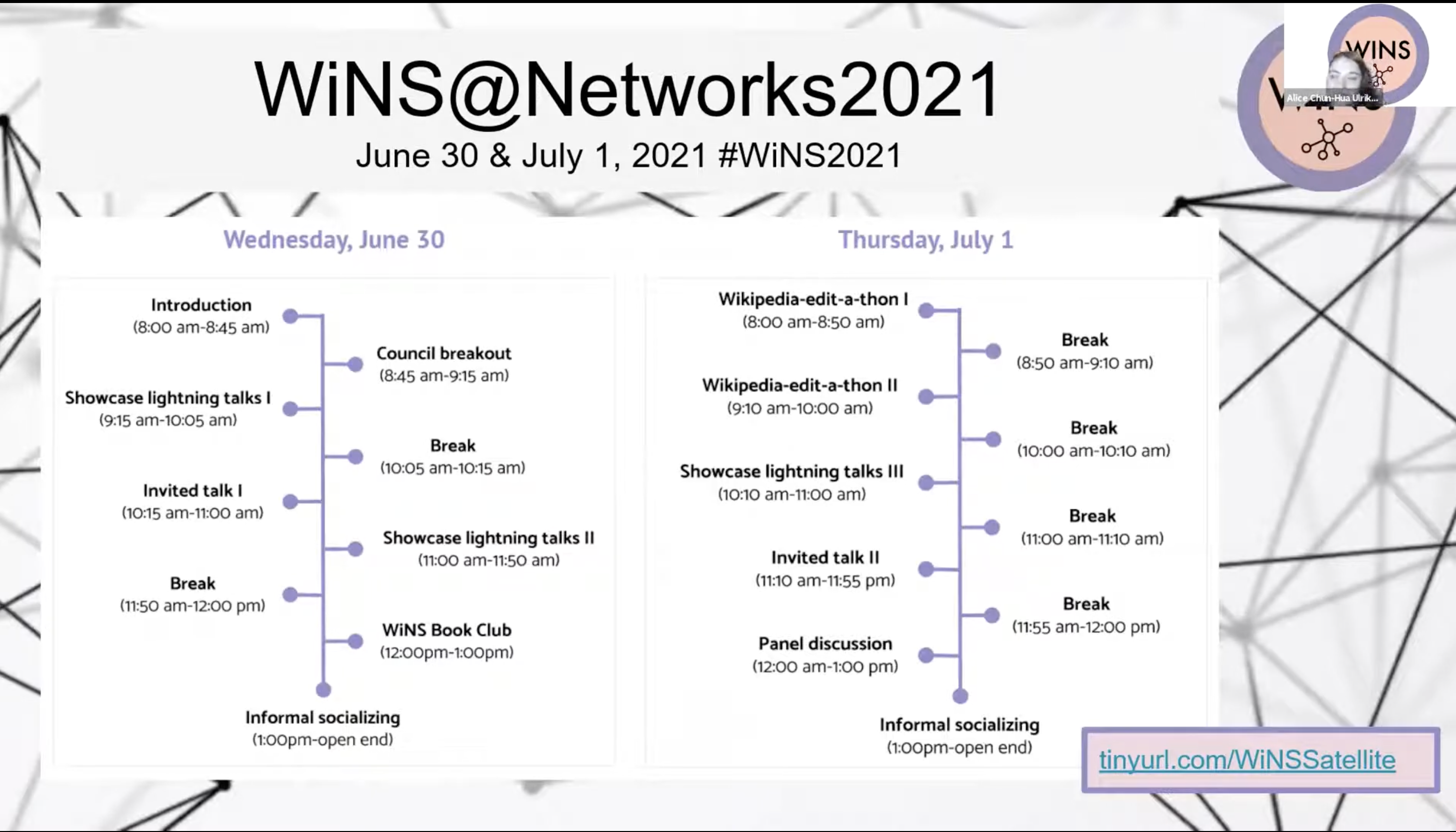 WiNS@Networks2021 event schedule — June 30 and July 1, 2021